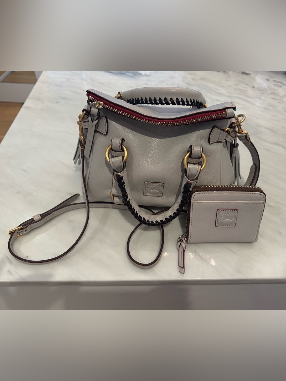 Dooney & Bourke Light Gray Micro Satchel with matching Zip Wallet